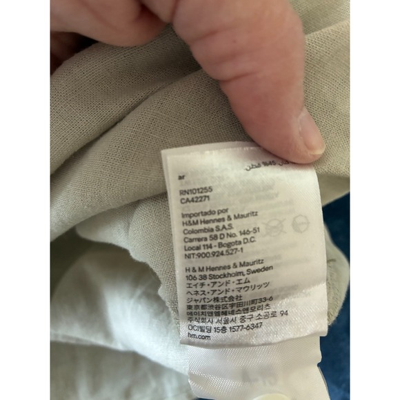 H&M Linen Blend Beige Long Sleeve Button Up Men's M Preppy Casual Soft NWT (P13) - Picture 3 of 10